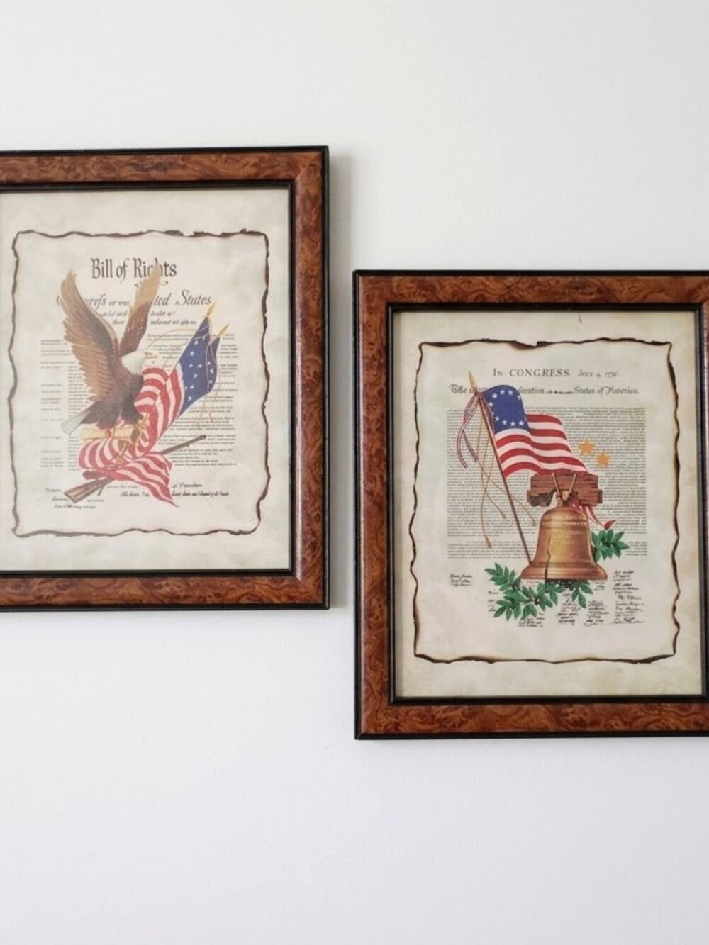 Vintage Bill of Rights Declaration of Independence Framed Art Set Americana MCM